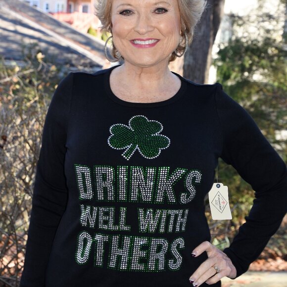 St. Patrick's rhinestone black long sleeve shirt XS S M L XL XXL 1X 2X 3… - Picture 3 of 7